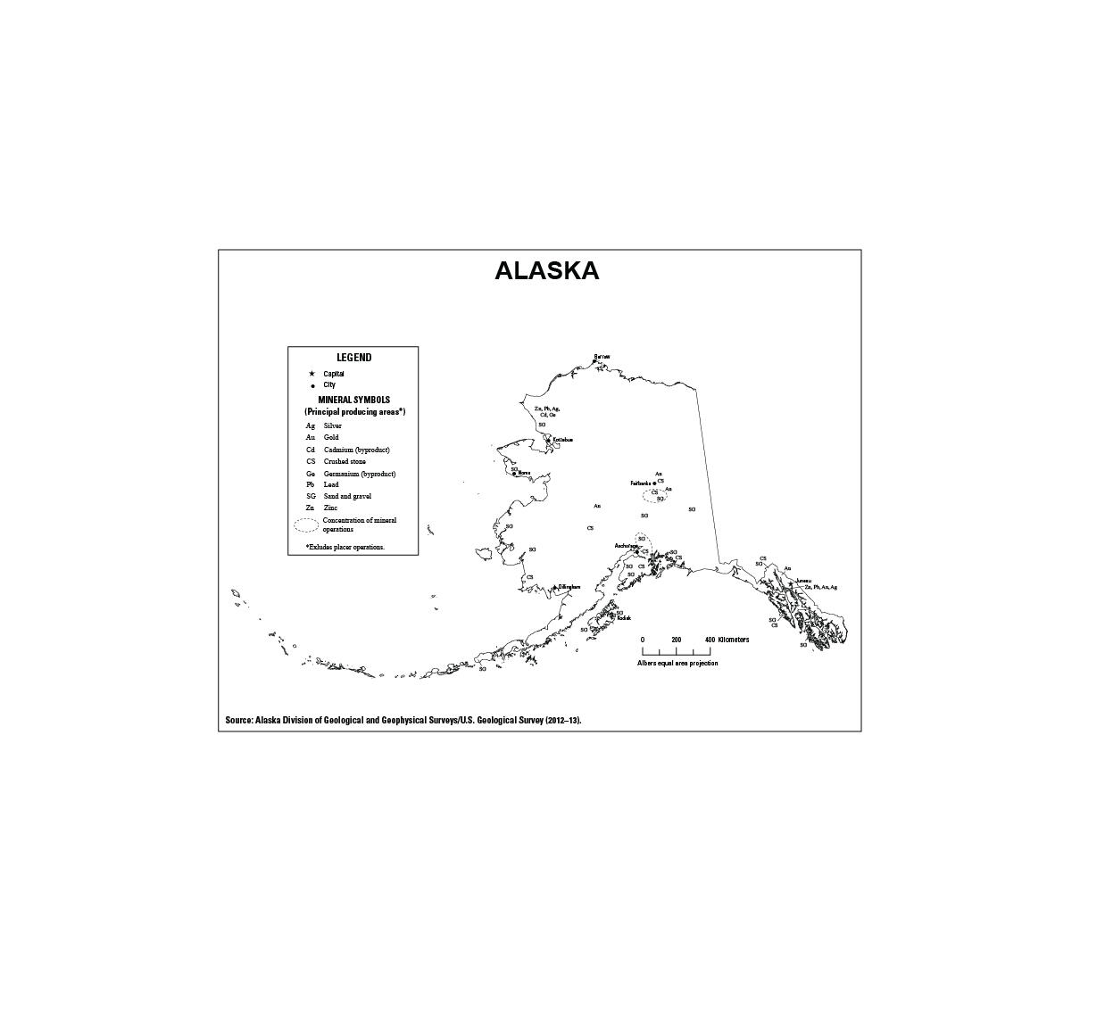 Screenshot of Alaska mineral commodity producing areas map from 2012-2013 Minerals Yearbook