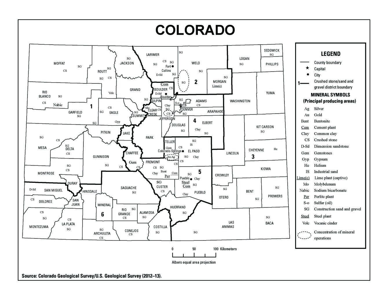 Map showing major nonfuel mineral producing areas accompanying 2012-13 Minerals Yearbook