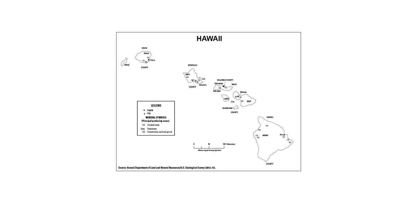 Screenshot of Hawaii mineral commodity producing areas map from 2012-2013 Minerals Yearbook