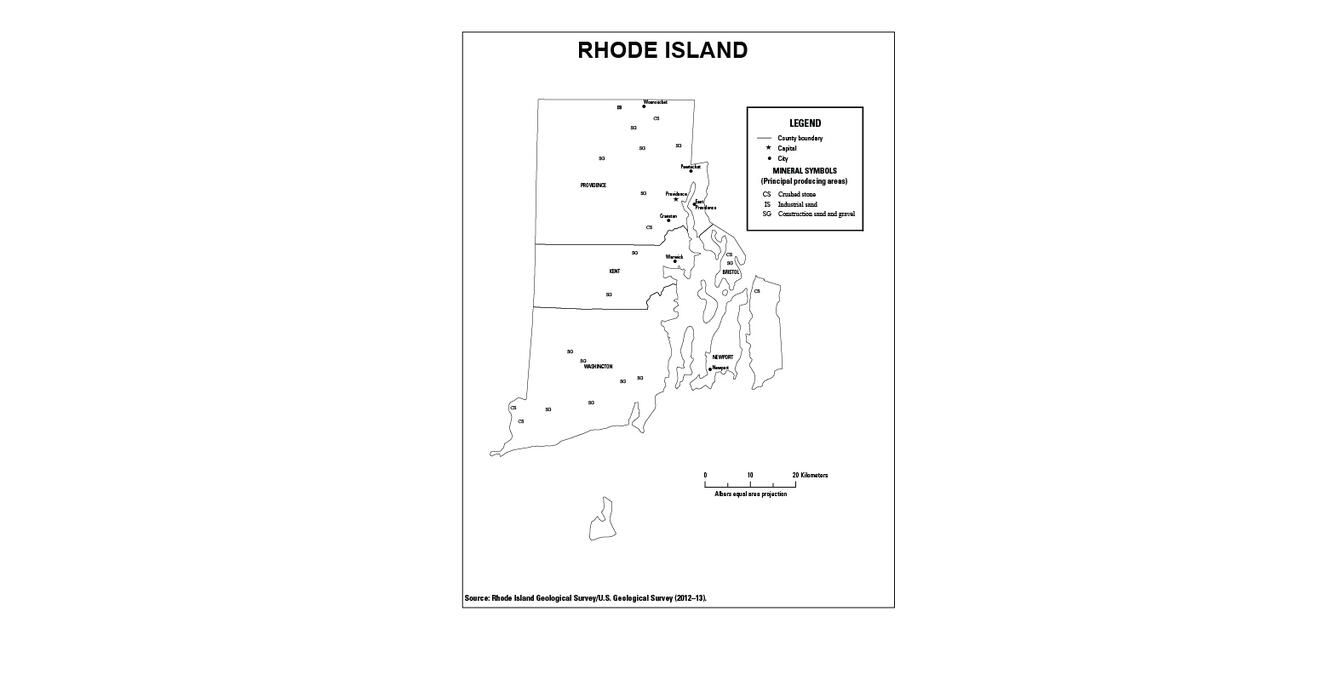 Screenshot of Rhode Island mineral commodity producing areas map from 2012-2013 Minerals Yearbook