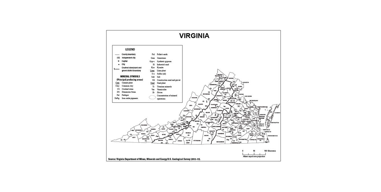 Screenshot of Virginia mineral commodity producing areas map from 2012-2013 Minerals Yearbook