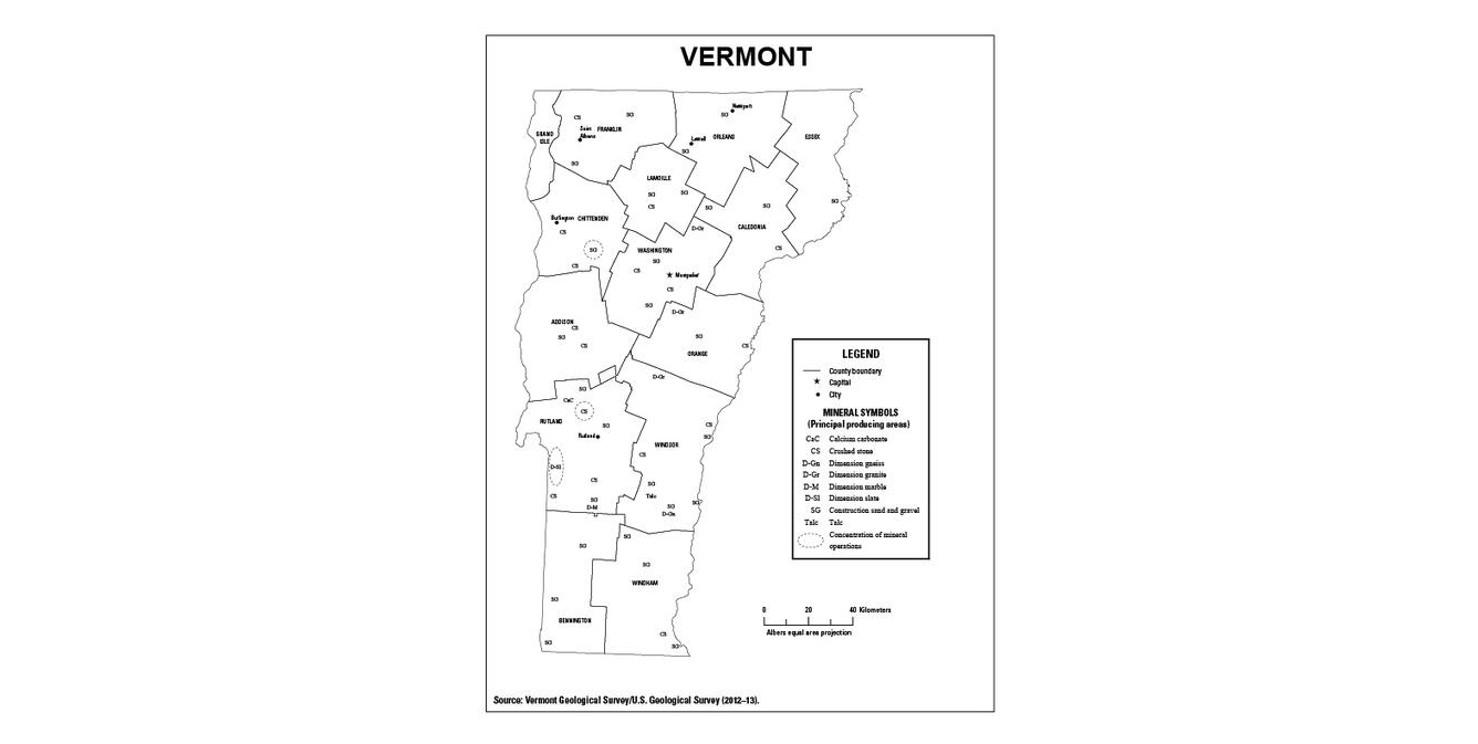 Screenshot of Vermont mineral commodity producing areas map from 2012-2013 Minerals Yearbook