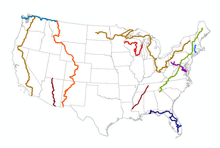 Outline Map of the US showing National Scenic Trails