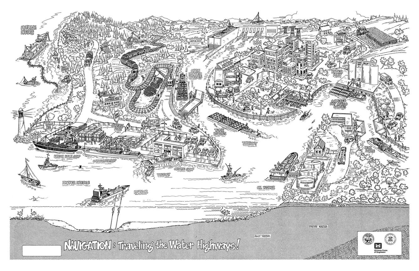 Water Education Poster on Navigation, Black and White