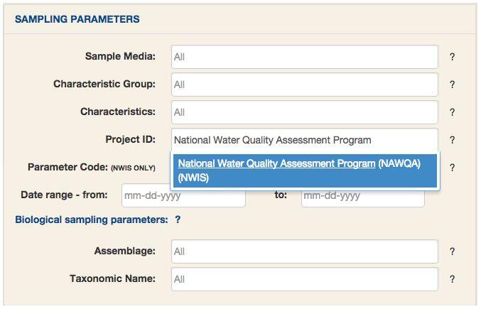 Instructions downloading NAWQA data on the Water Quailty Data portal