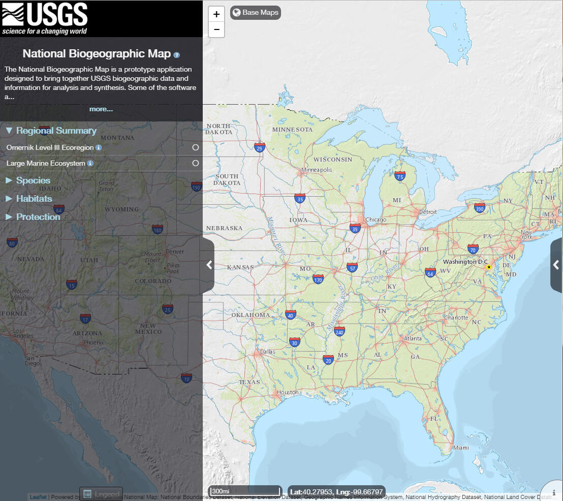 Screenshot of the National Biogeographic Map front interface