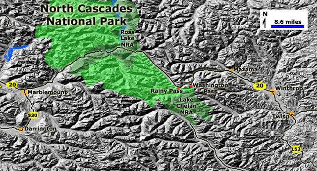 A map of North Cascades.