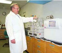 A USGS scientist uses liquid chromatography and mass spectrometry to measure antibiotics in waste water from around the U.S.