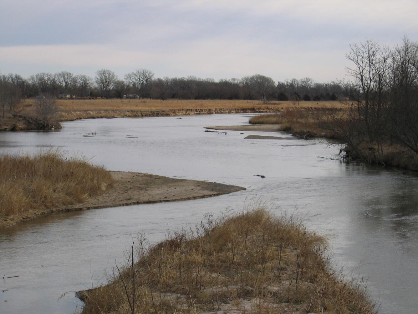 Ninnescah River on cloudy day
