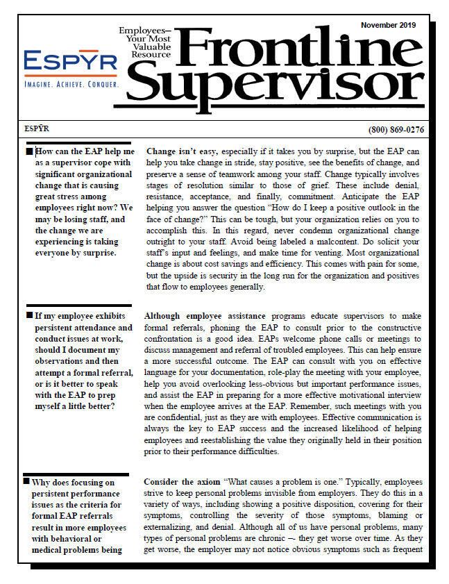 Frontline Supervisor Newsletter - November 2019