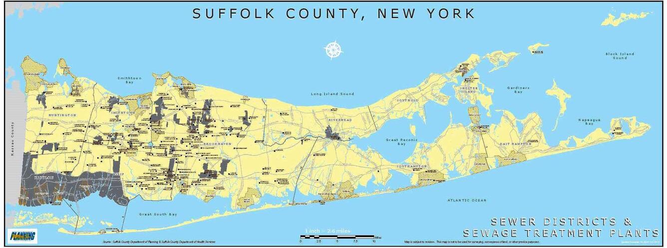 map of Long Island with gray areas where septic systems are located