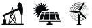 Oil and gas extraction, solar energy, and wind energy icons