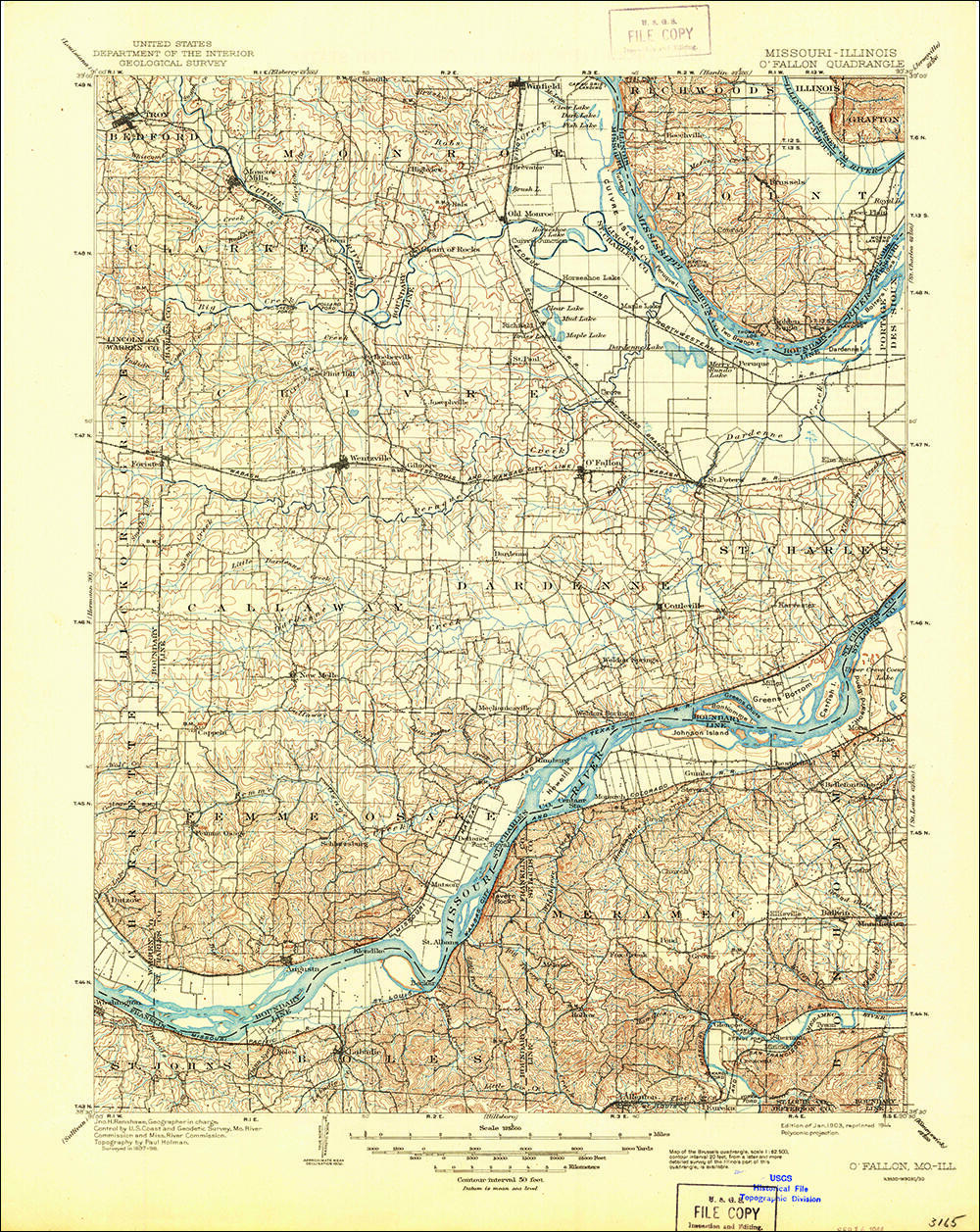 Vintage 1903 quadrangle covering the O’Fallon, Missouri area