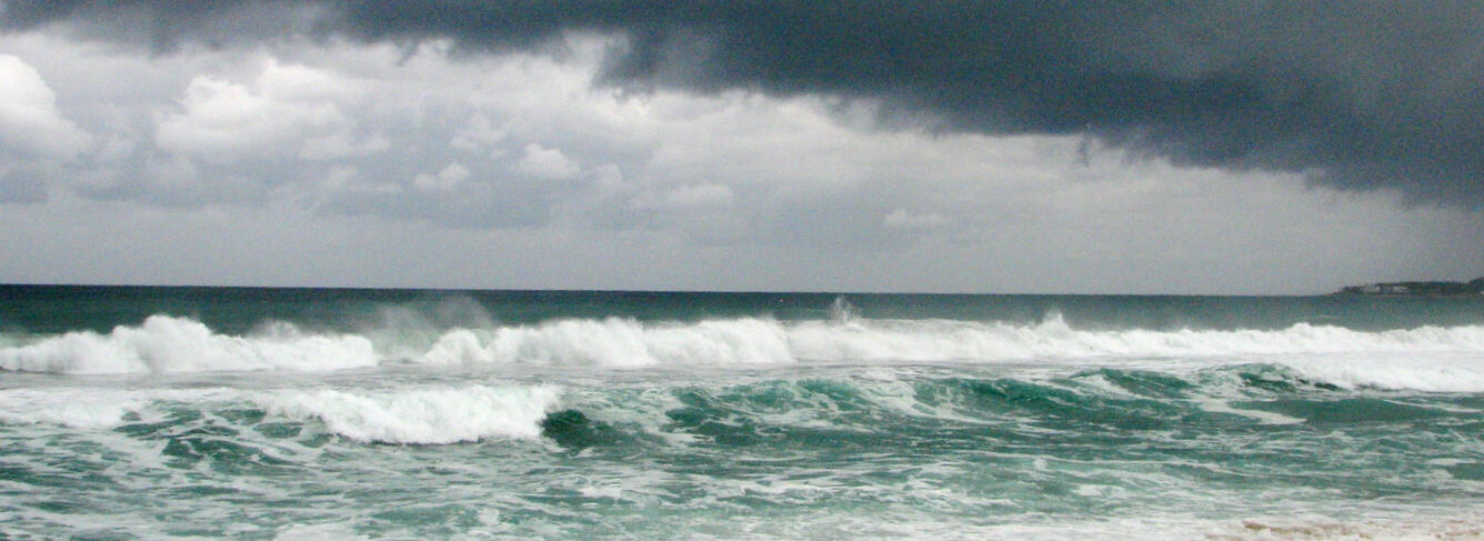 Overcast skies and waves during a hurricane