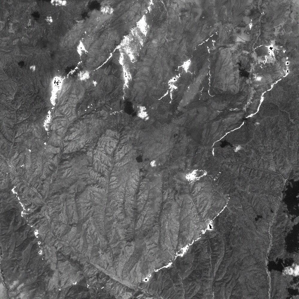 Example of Oversaturation in Landsat 7 ETM+, Band 7 data over a wildfire.