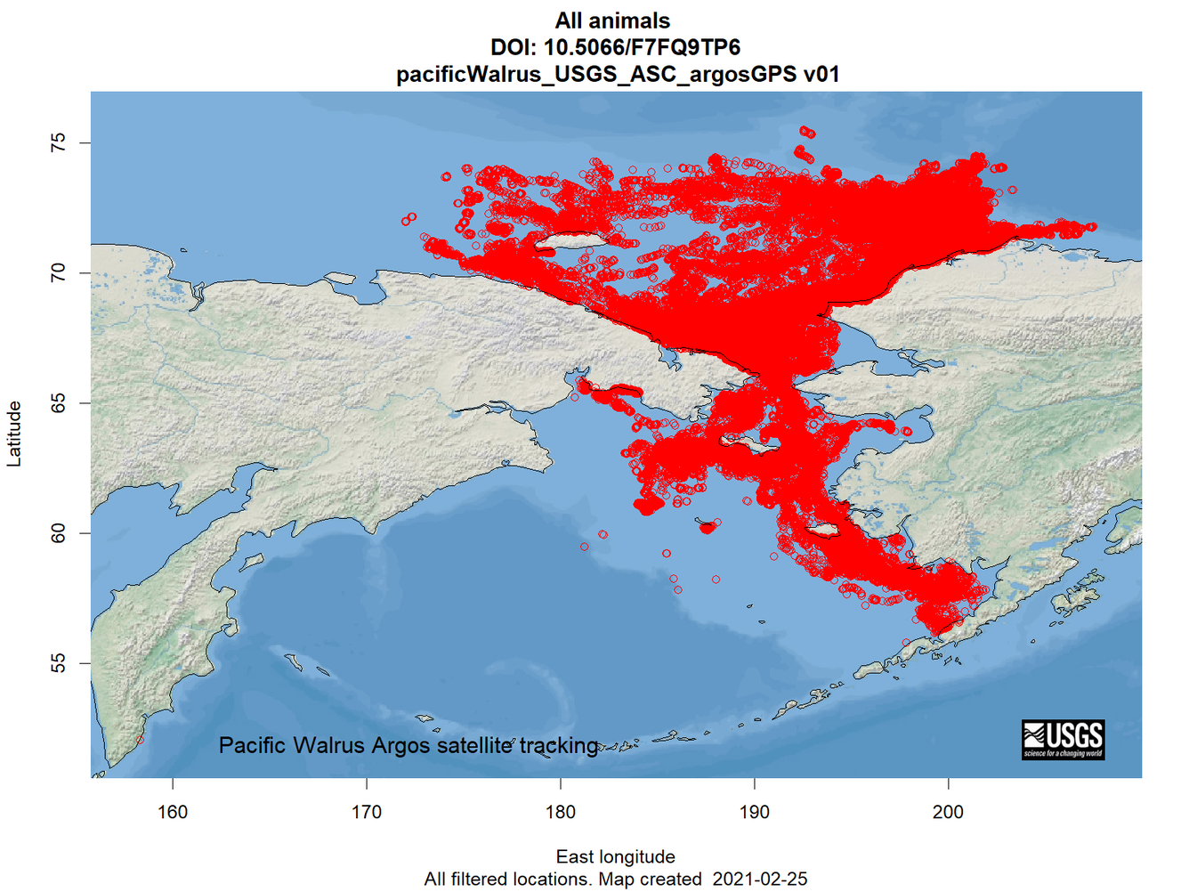 Argos Wildlife Tracking for Pacific Walruses - where