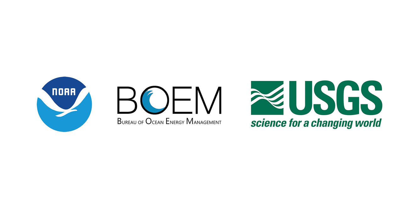 Logos with lettering and words for NOAA, BOEM, and USGS who work as partners.
