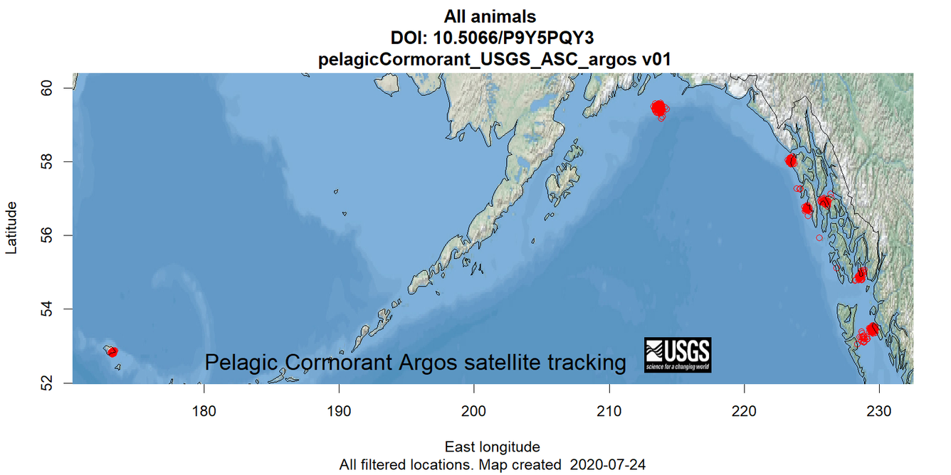 Argos Wildlife Tracking Pelagic Cormorants - where