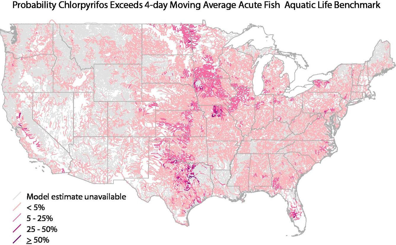 Map listing insecticide chlorpyrifos data info.