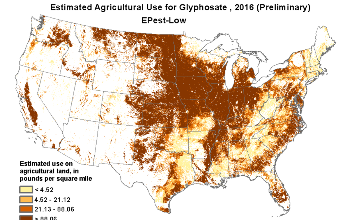 Agriculture pesticide use map, 2016