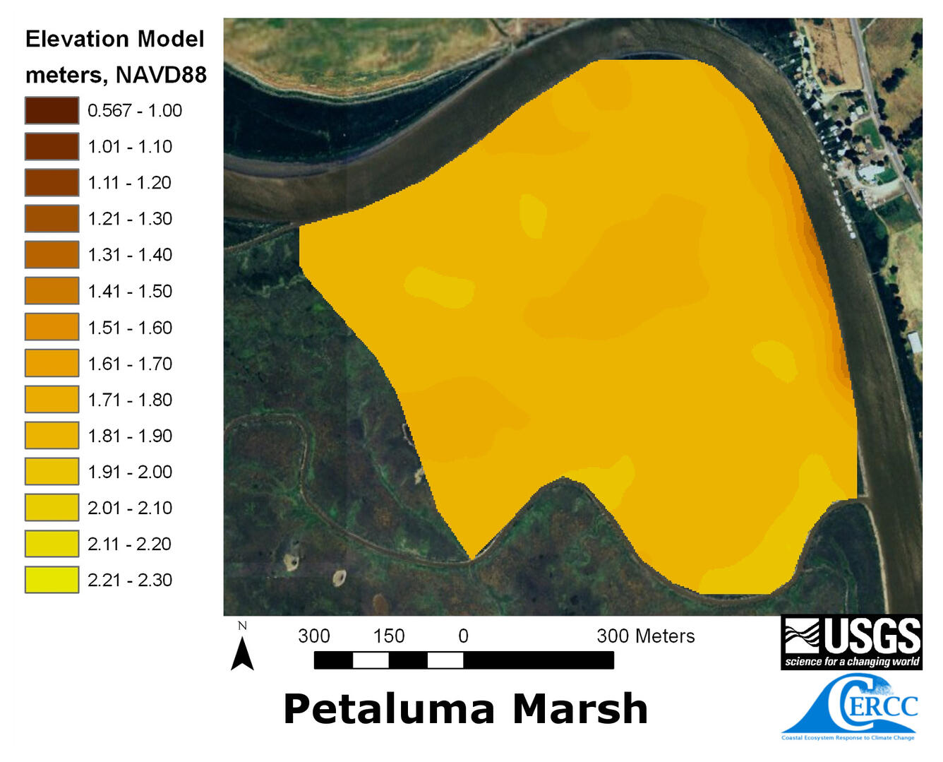 WERC Map of the derived elevation data at Petaluma Marsh