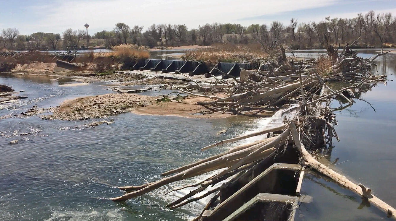 Flood debris at South Platte River at the Deuel and Synder Improvement Company and the Upper Platte and Beaver Canal Company Dam