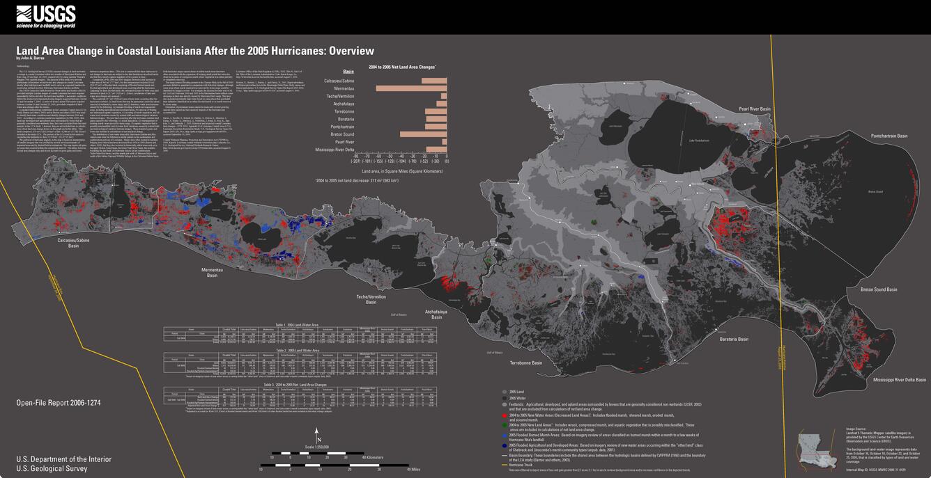 Land Area Changes in Coastal Louisiana After the 2005 Hurricanes: A Series of Three Maps