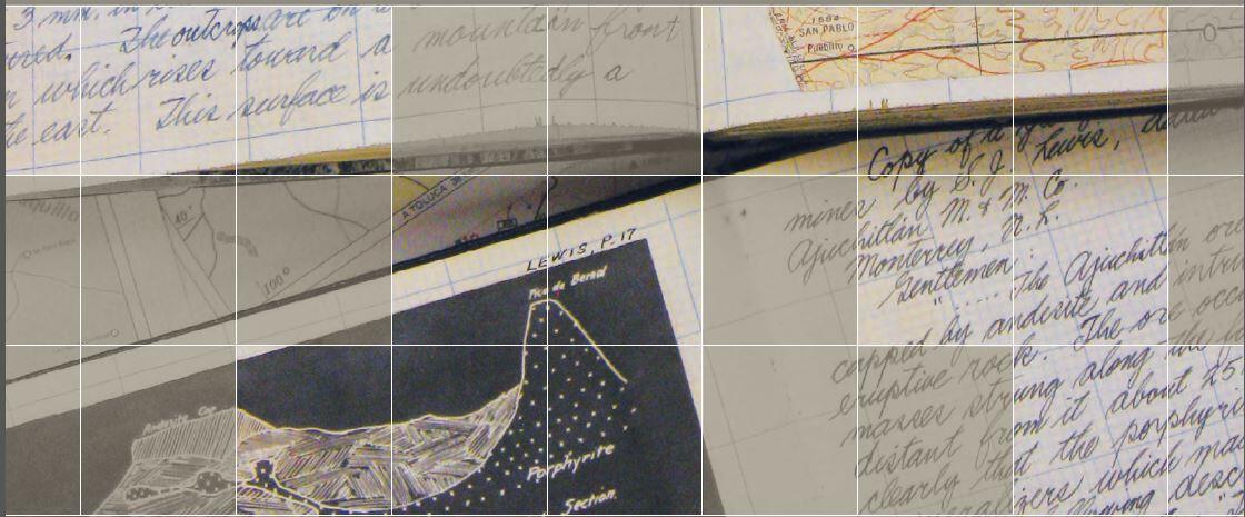 Collage of original notes, maps, and drawings