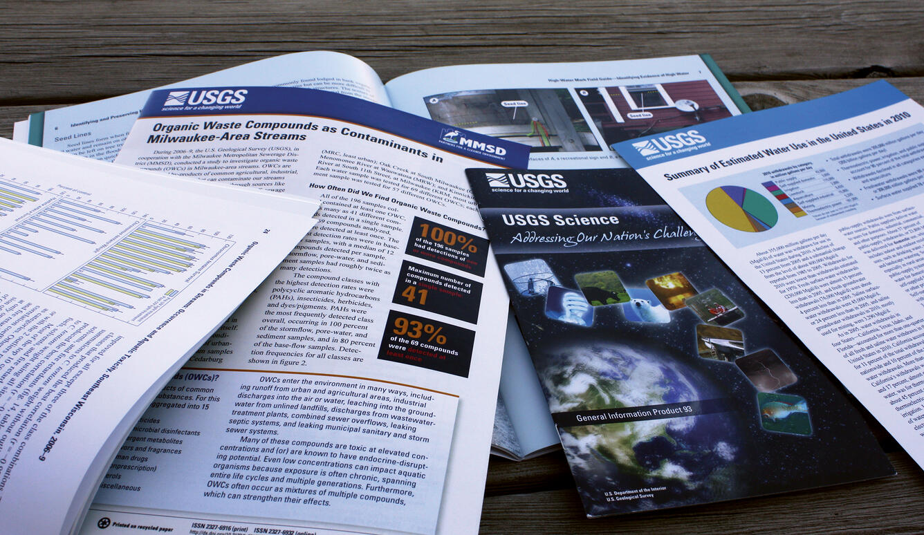 Photo showing a variety of USGS publications