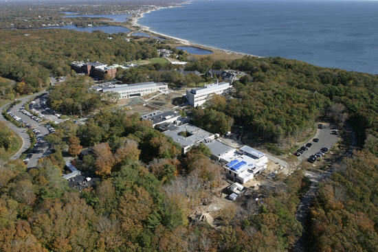 Aerial view of Quissett Campus, Woods Hole, MA