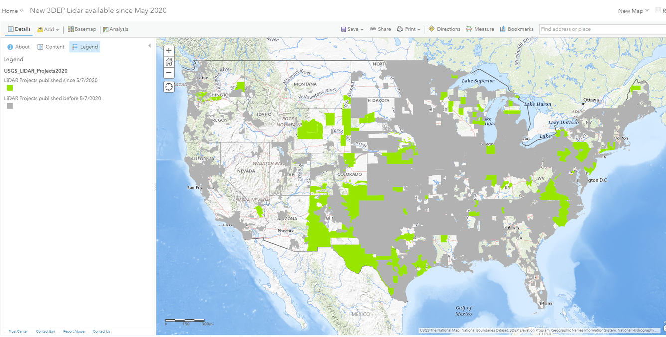 Map application depicts the latest lidar data published since May 2020