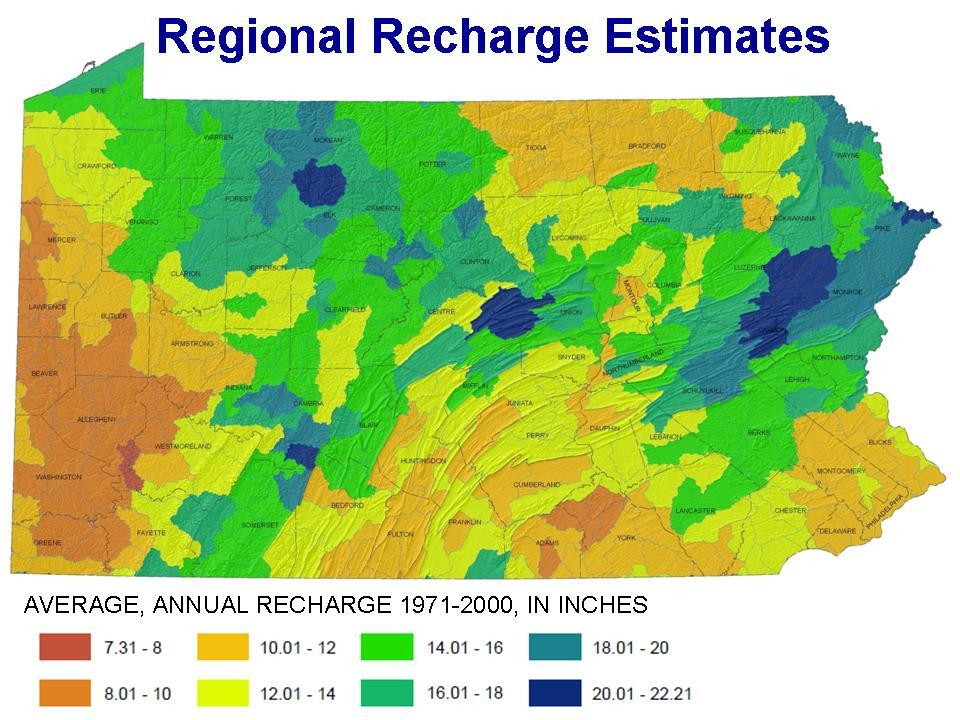 Map of groundwater recharge estimates for Pennsylvania, 1971-2000