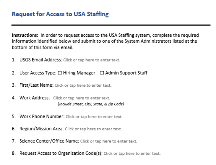 Image representing request for access to USA Staffing form