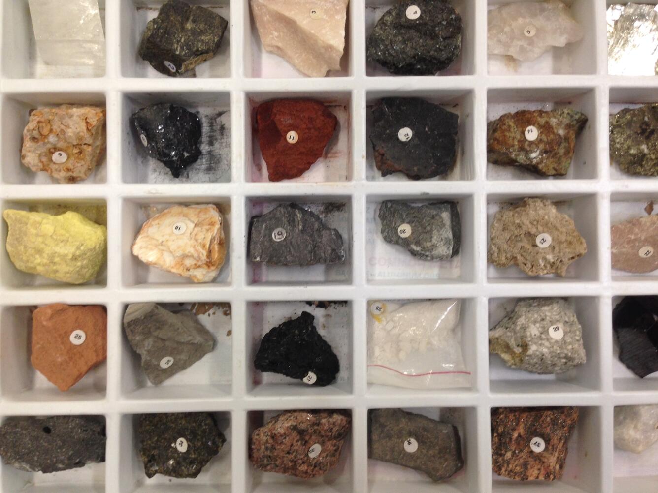 display of different types of rocks