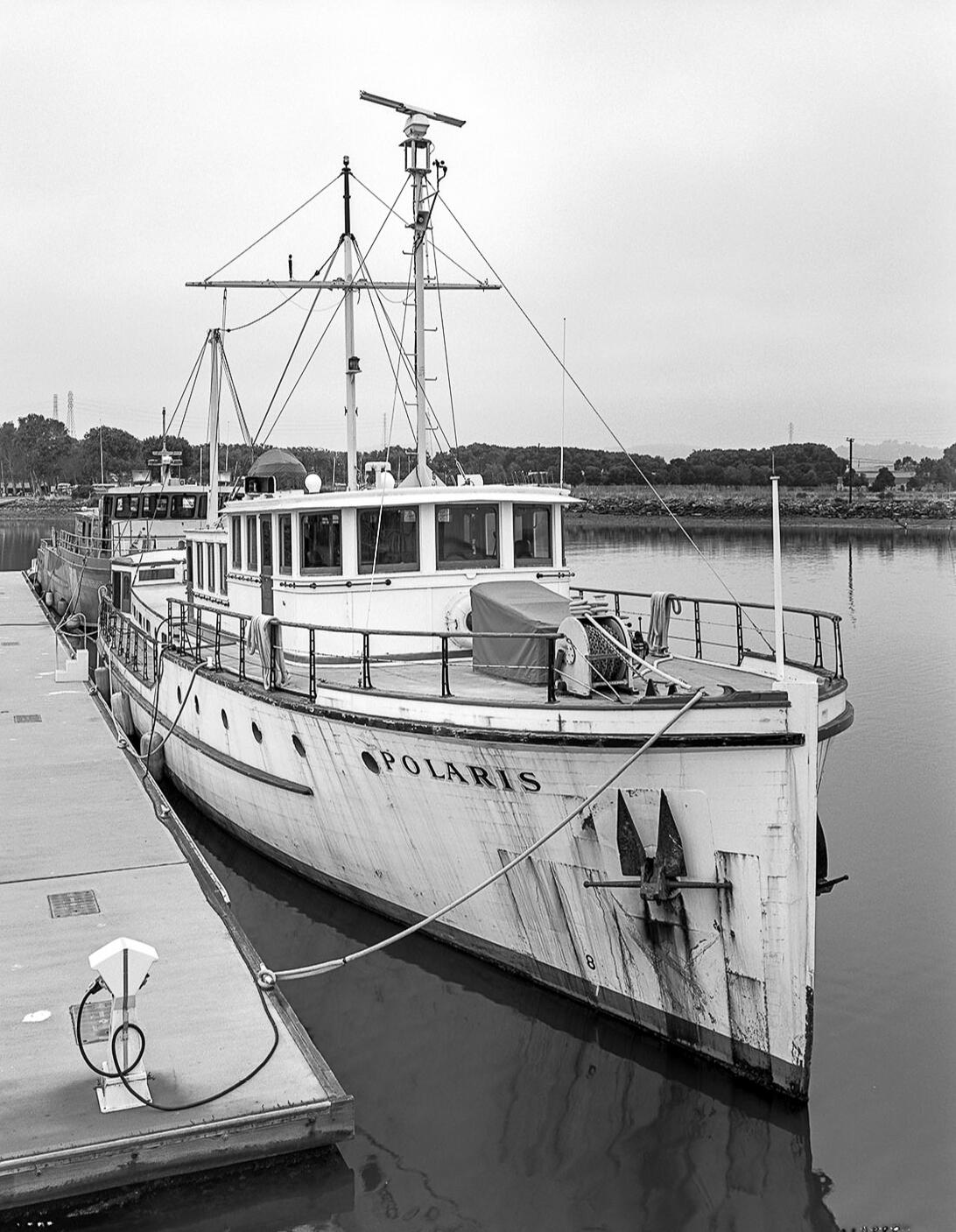 Research Vessel (R/V) Polaris three-quarter view of starboard bow.