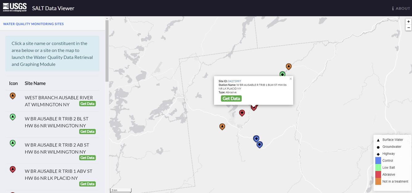 map with colored pointers of amount of gw and sw salt