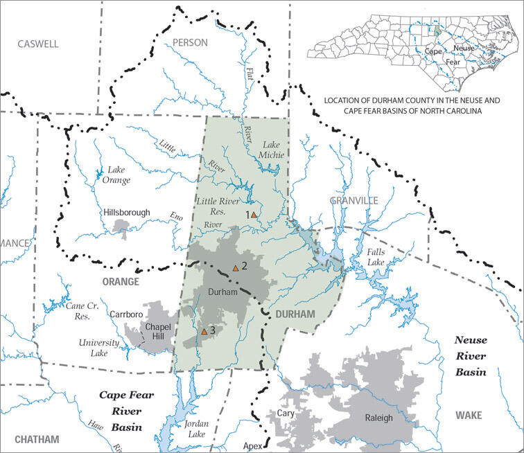 Map of nutrient sampling sites Durham County, North Carolina
