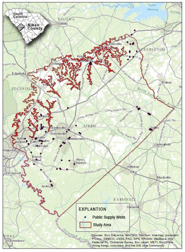 Sitemap for the Assessment of Groundwater Availability in Aiken County, South Carolina study.