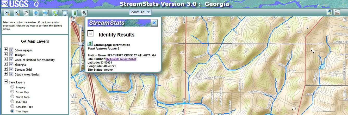StreamStats - Water-monitoring site analysis from USGS