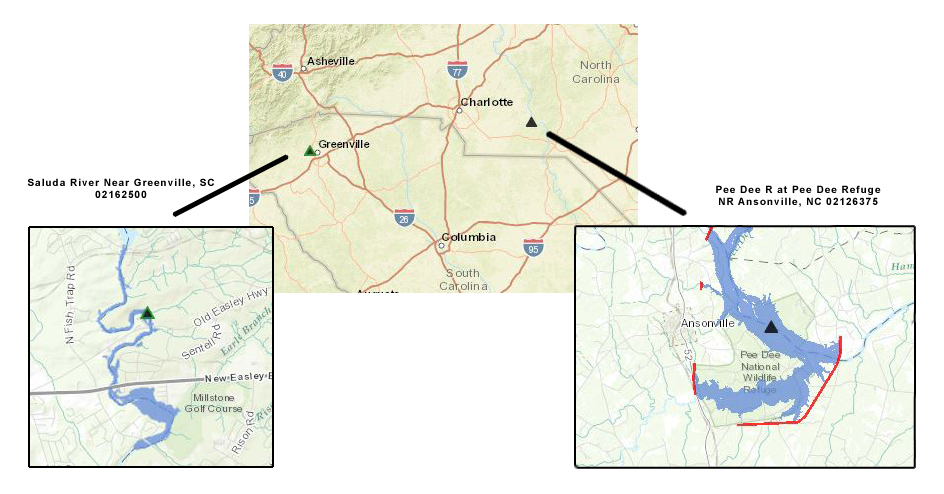 Flood inundation mapping locations in North and South Carolina