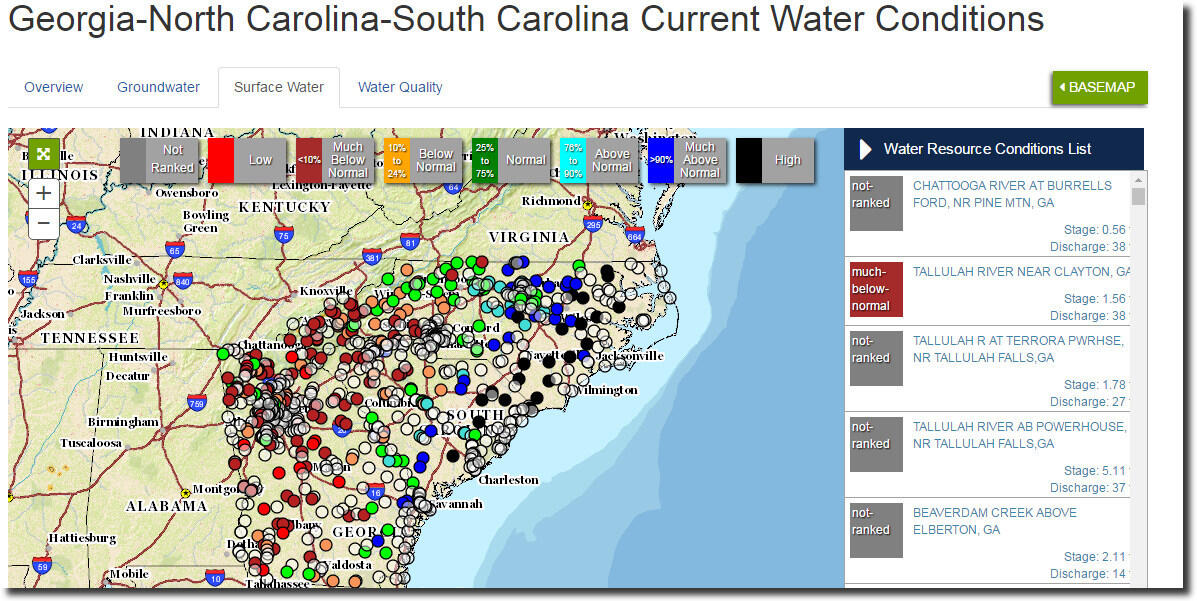 Georgia-North Carolina-South Carolina Current Water Conditions - USGS Water Data Dashboard