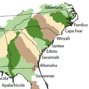 Image of major river basins in Georgia, North and South Carolina
