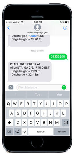 USGS WaterNow: Example of output message on a smartphone.