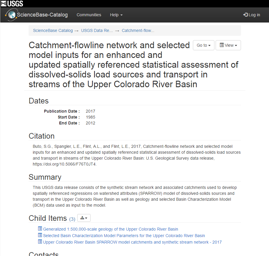 Screen shot of the data release for SIR 2017-5009