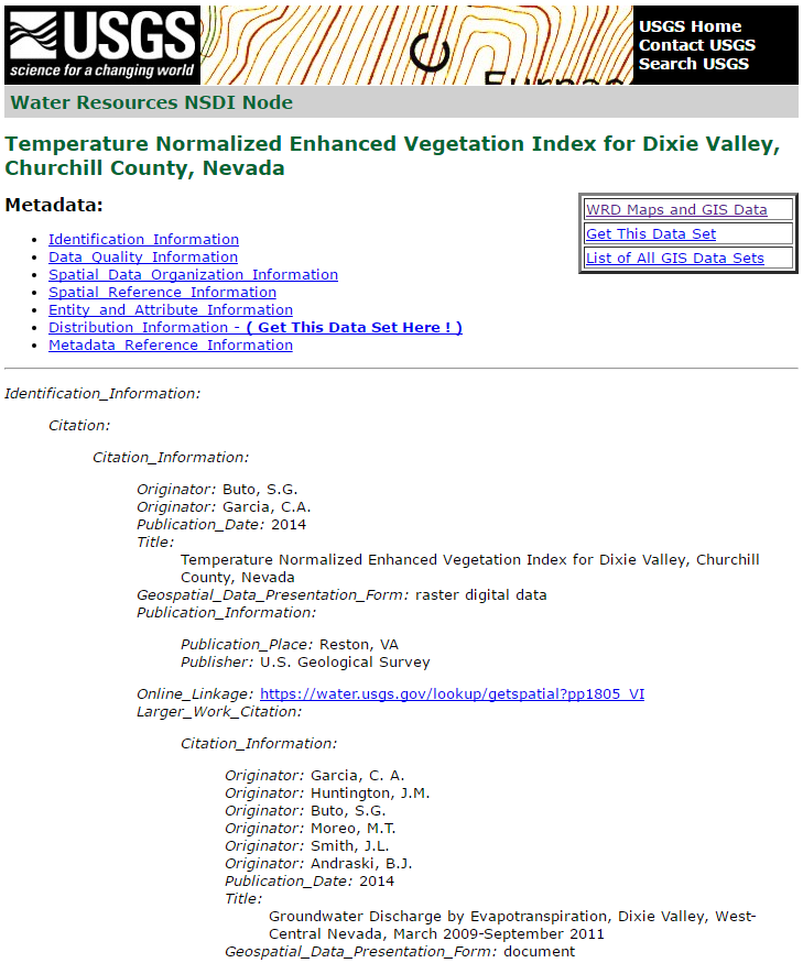 Screen shot of NSDI node for Professional Paper 1805