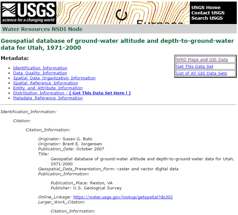 Screen shot of NSDI node for Data Series 302
