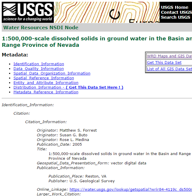 Screen shot of NSDI node for WRIR84-4119