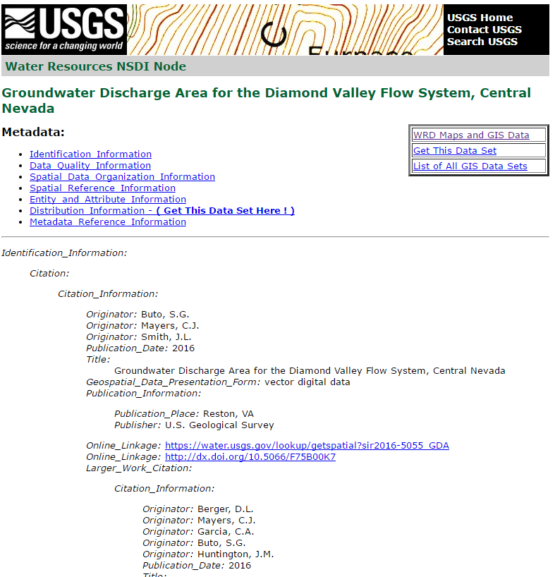 Screen shot of the NSDI node for SIR 2016-5055