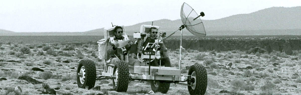 David Scott(right) and James Irwin(left) in the Lunar Roving Vehicle trainer