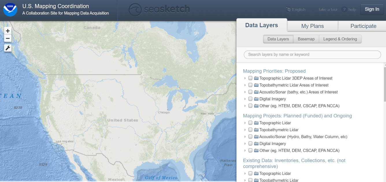 U.S. Mapping Coordination Site Interface - for proposed collection areas